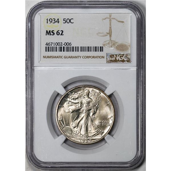 1934 Walking Liberty Half Dollar Coin NGC MS62