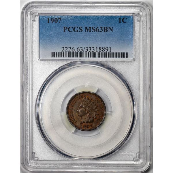 1907 Indian Cent Coin PCGS MS63BN