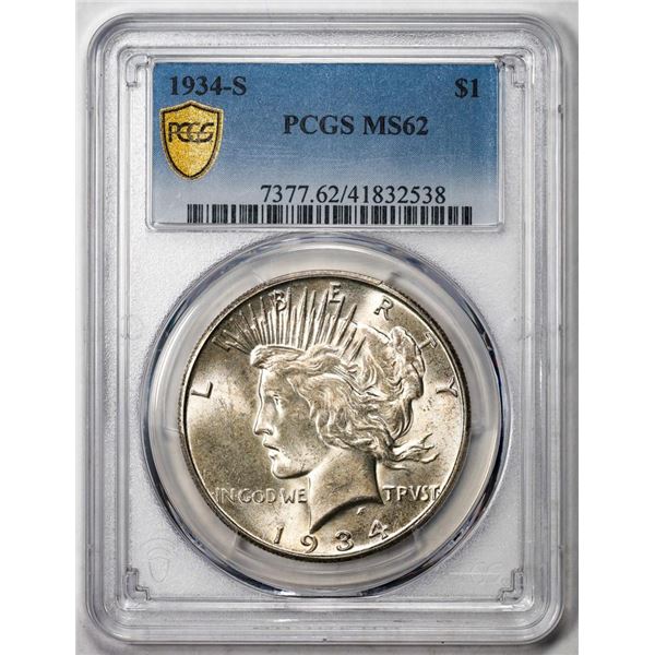 1934-S $1 Peace Silver Dollar Coin PCGS MS62