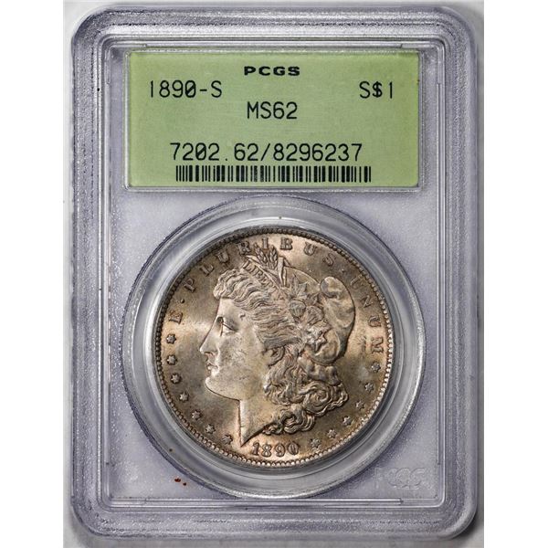 1890-S $1 Morgan Silver Dollar Coin PCGS MS62 Old Green Holder