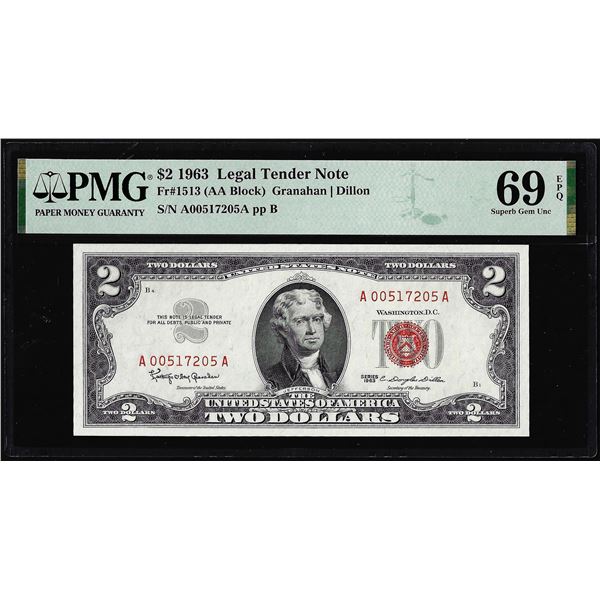 1963 $2 Legal Tender Note Fr.1513 PMG Superb Gem Uncirculated 69EPQ