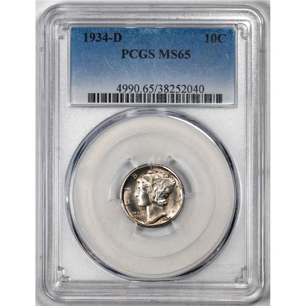 1934-D Mercury Dime Coin PCGS MS65