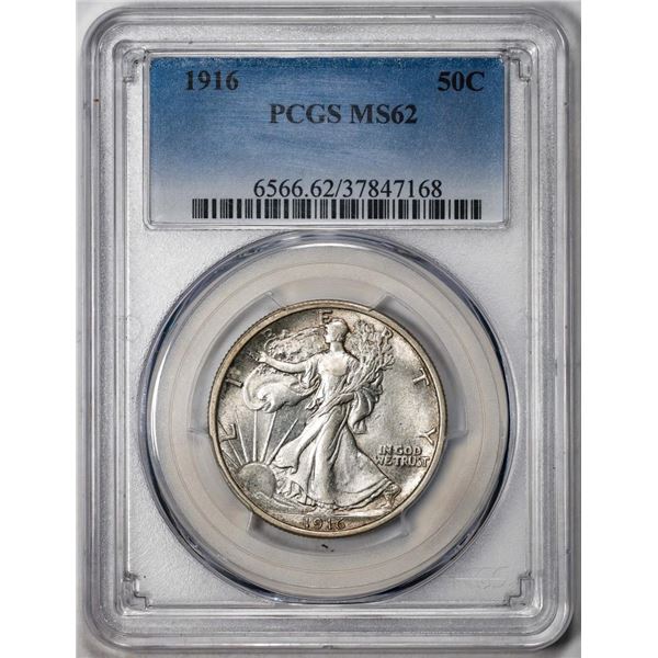 1916 Walking Liberty Half Dollar Coin PCGS MS62