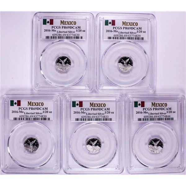 Lot of (5) 2016-Mo Mexico Proof 1/20 oz Silver Libertad Coin PCGS PR69DCAM
