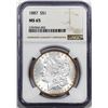 Image 1 : 1887 $1 Morgan Silver Dollar Coin NGC MS65 Rim Toning