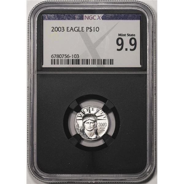 2003 $10 Platinum American Eagle Coin NGCX Mint State 9.9