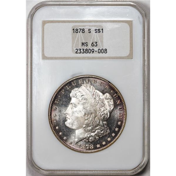 1878-S $1 Morgan Silver Dollar Coin NGC MS63 Old Fatty Holder Nice Toning