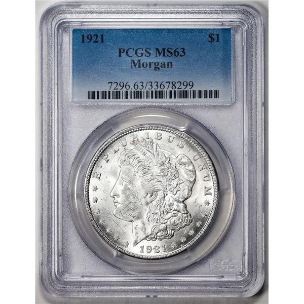 1921 $1 Morgan Silver Dollar Coin PCGS MS63