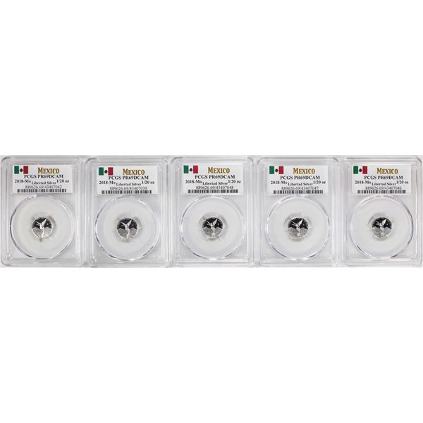 Lot of (5) 2018-Mo Mexico Proof 1/20 oz Silver Libertad Coins PCGS PR69DCAM