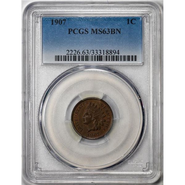 1907 Indian Cent Coin PCGS MS63BN