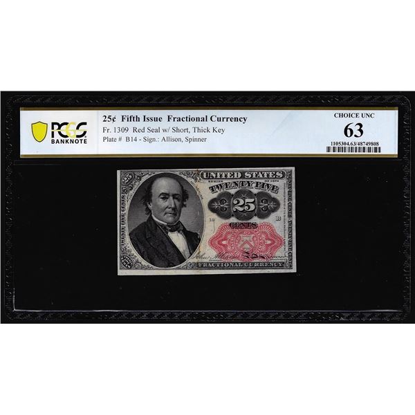 1874 Fifth Issue Twenty-Five Cents Fractional Currency Note Fr.1309 PCGS Choice Unc 63