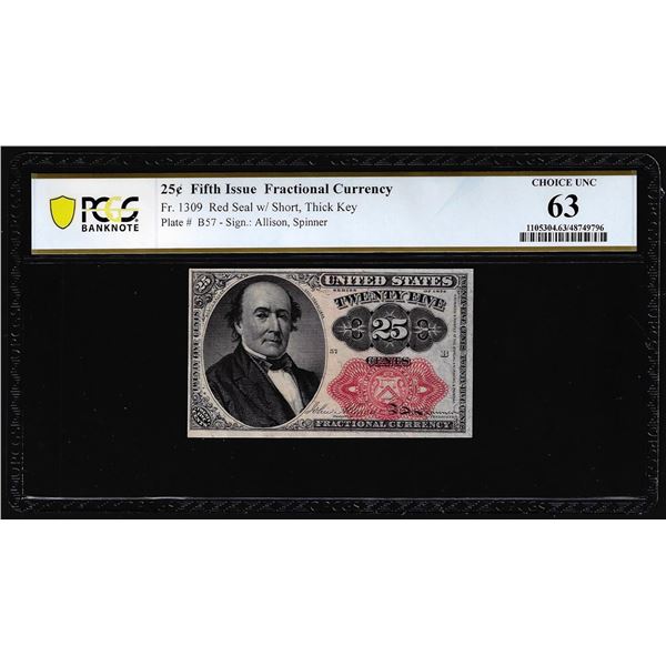 1874 Fifth Issue Twenty-Five Cents Fractional Currency Note Fr.1309 PCGS Choice Unc 63