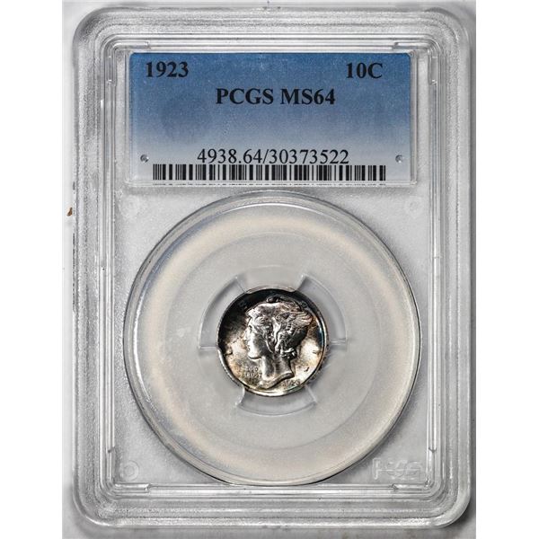 1923 Mercury Dime Coin PCGS MS64 Nice Color