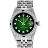 Image 2 : Rolex Mens Stainless Steel Green Vignette Emerald and Diamond Datejust Wristwatch