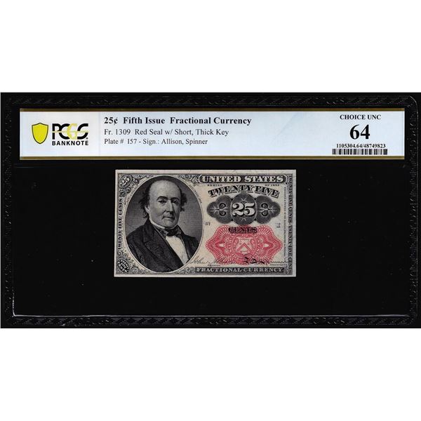 1874 Fifth Issue Twenty-Five Cents Fractional Currency Note Fr.1309 PCGS Choice Unc 64