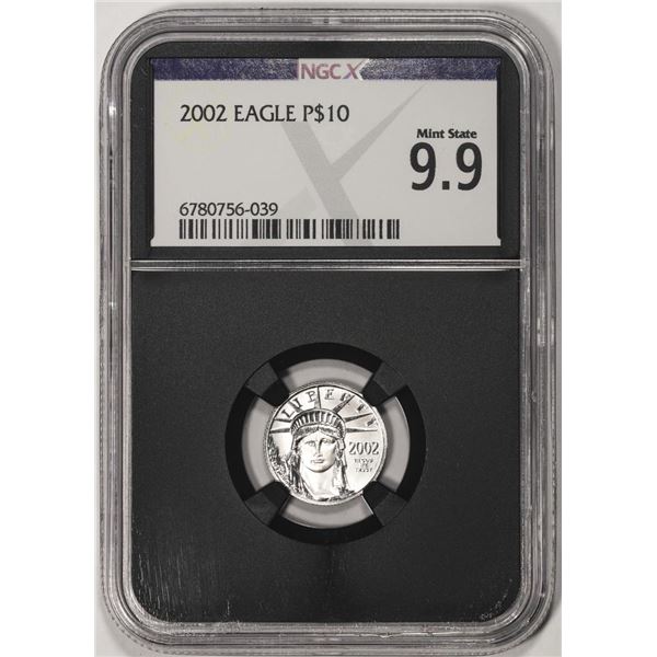 2002 $10 Platinum American Eagle Coin NGCX Mint State 9.9