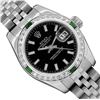 Image 1 : Rolex Ladies Stainless Steel Black Index Emerald and Diamond Date Wristwatch With Rolex Box