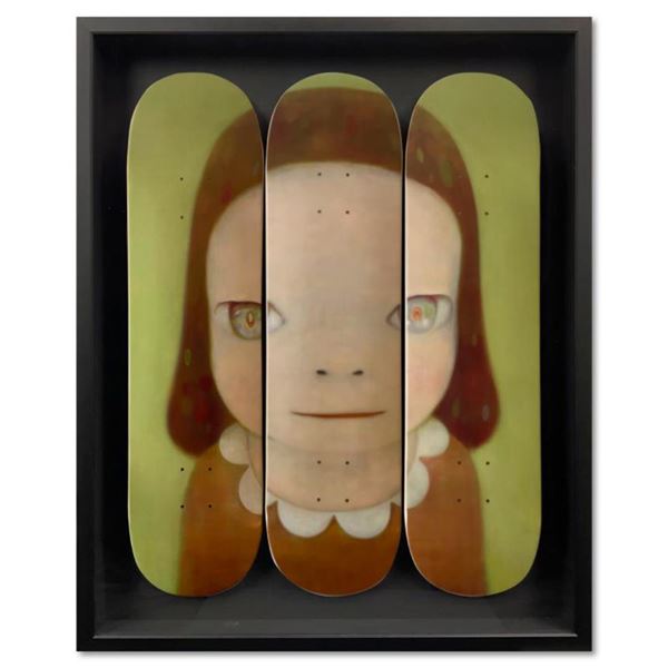 Yoshitomo Nara "Miss Margaret Skateboard Triptych" Mixed Media on Board
