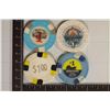 Image 2 : 4-PLASTIC $1 CASINO GAMING CHIPS: COLORADO BELLE,