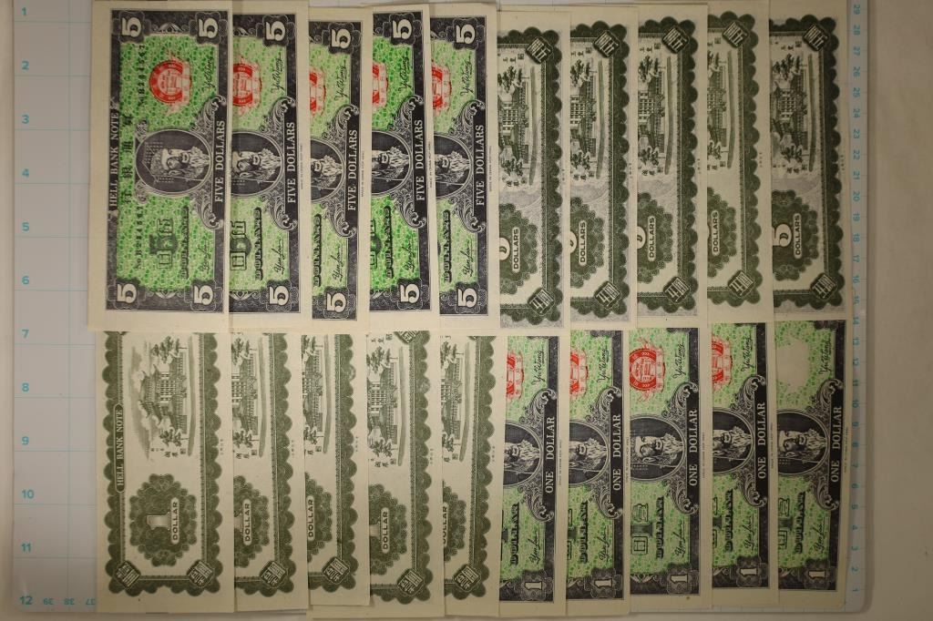 20 CHINESE COLORIZED HELL NOTES: 10 $1 & 10-$5 CU