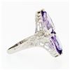 Image 5 : Antique Art Deco 14k White Gold Dual Purple Amethyst Etched Filigree Bypass Ring
