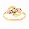 Image 7 : Antique Victorian 18K Gold 1.18 ctw Diamond & European Pink Sapphire 3 Stone Rin