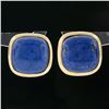 Image 2 : Large 14K Gold Cushion Cabochon Polished Lapis Lazuli Bezel Set Button Earrings