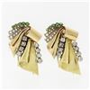 Image 7 : Antique 18k Gold 3.24 ctw Old Cut Diamond & Emerald Ribbon Dual Dress Clip Brooc