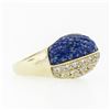 Image 5 : Vintage 18k Gold 1.92 ctw Carved Lapis & Round Diamond 4 Section Dome Bombe Ring