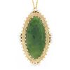 Image 2 : Vintage 14k Gold Large Oval Cabochon Jade Pearl Twisted Wire Halo Brooch Pendant