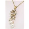 Image 3 : Vintage 14K Yellow Gold Round Pearl & .20 ctw Diamond Spiral 16" Pendant Necklac
