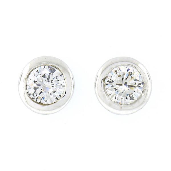 New 14k White Gold .44 ctw Martini Bezel Set Round Brilliant Diamond Stud Earrin