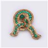 Image 3 : Vintage 18K Yellow Gold Ribbon Brooch with Emeralds & Diamonds