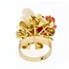 Image 7 : Vintage 14K Yellow Gold Carved Coral Rose Flower Bouquet Ribbon Cocktail Ring