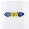 Image 1 : 14k White Gold 2.25 ctw Oval Yellow & Pear Cut Blue Sapphire Three 3 Stone Ring