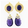 Image 1 : 18K Yellow Gold Large Amethyst & Diamond Drop Dangle Enhancer Day Night Earrings