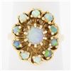 Image 1 : Estate Solid 14K Yellow Gold Round Cabochon Prong Set Opal Cluster Flower Ring