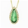 Image 2 : 18K Gold 2.15 ctw Elongated Pear Emerald w/ Diamond Halo Teardrop Pendant Neckla