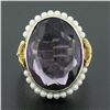 Image 2 : Antique 10K TT Gold Oval Bezel Purple Stone Seed Pearl Halo & Open Filigree Ring
