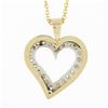 Image 5 : Vintage 14k TT Gold .22 ctw Pave Diamond Dual Layer Open Heart Pendant & 16" Cha