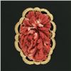 Image 3 : Large Vintage GIA NO DYE Carved Red Coral Brooch w/ Hand Engraved 18k Gold Frame