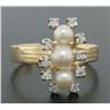 Image 2 : Vintage 14k Yellow Gold Pearl Diamond Accents Halo Elongated Dinner Ring Sz 7.5