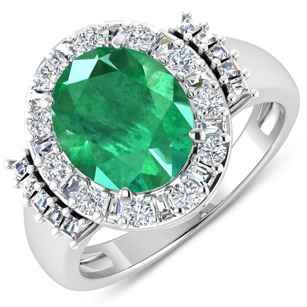 14KT White Gold 3.14ct Zambian Emerald and Diamond Ring