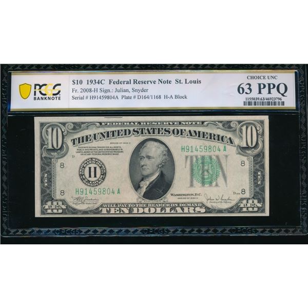 1934C $10 St Louis FRN PCGS 63PPQ