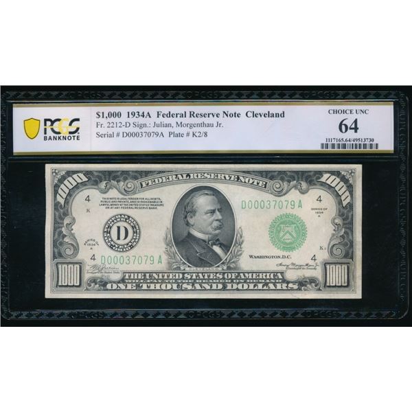 1934A $1000 Cleveland FRN PCGS 64