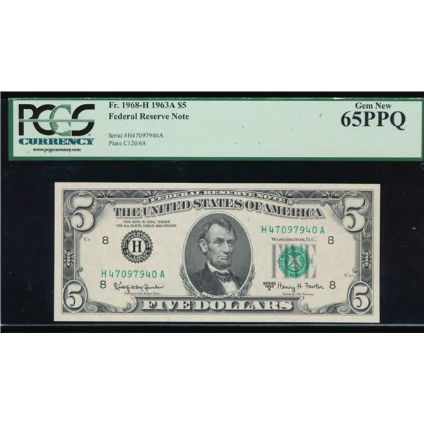 1963A $5 St Louis FRN PCGS 65PPQ