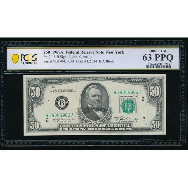 1969A $50 New York FRN PCGS 63PPQ