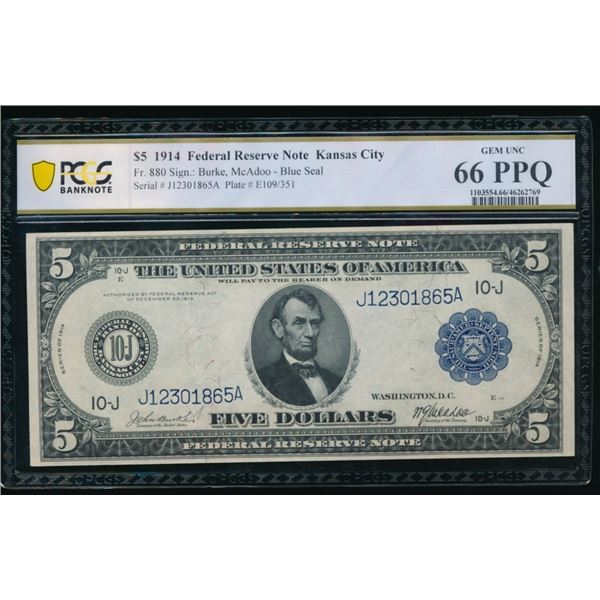 1914 $5 Kansas City FRN PCGS 66PPQ