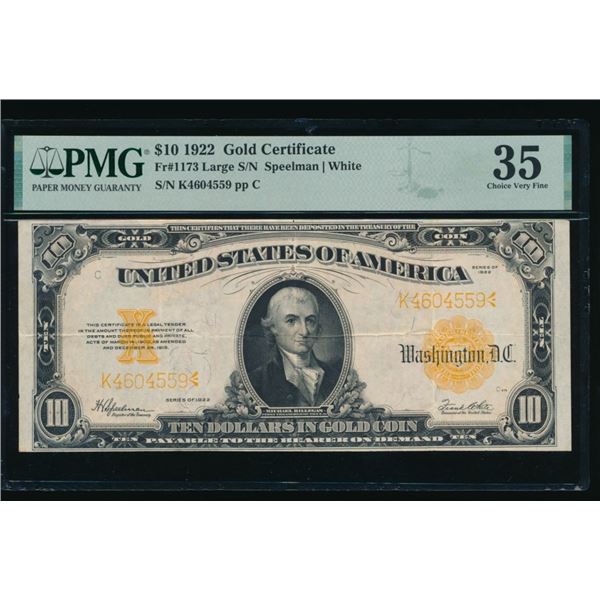 1922 $10 Gold Certificate PMG 35