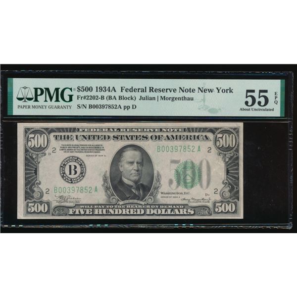 1934A $500 New York FRN PMG 55EPQ